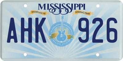 MS license plate AHK926