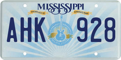 MS license plate AHK928