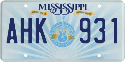 MS license plate AHK931