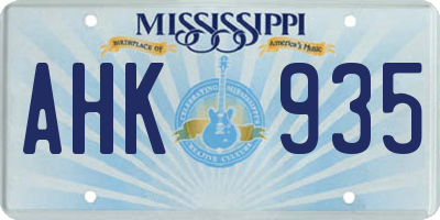 MS license plate AHK935