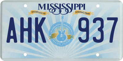 MS license plate AHK937