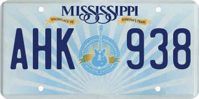 MS license plate AHK938