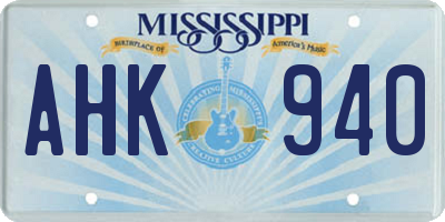 MS license plate AHK940