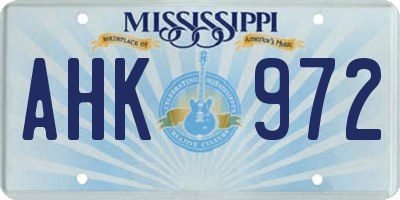 MS license plate AHK972
