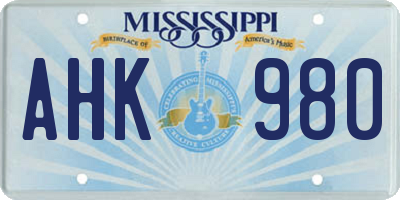 MS license plate AHK980