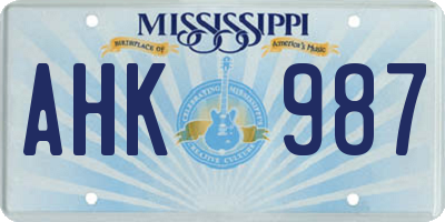MS license plate AHK987