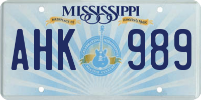 MS license plate AHK989