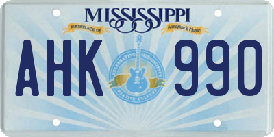 MS license plate AHK990