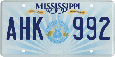 MS license plate AHK992