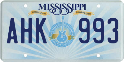 MS license plate AHK993