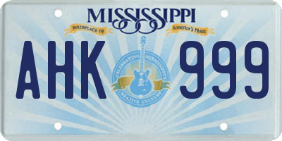 MS license plate AHK999