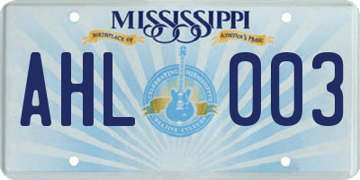 MS license plate AHL003