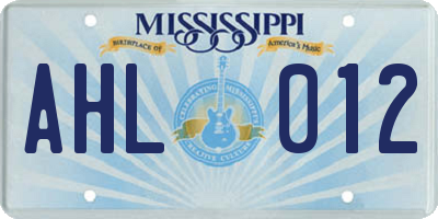 MS license plate AHL012