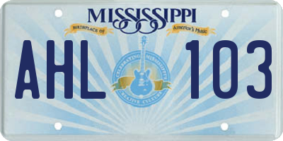 MS license plate AHL103