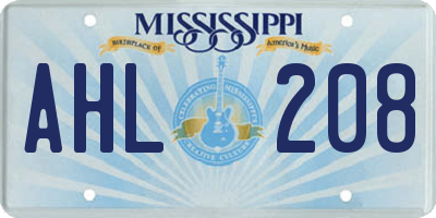 MS license plate AHL208