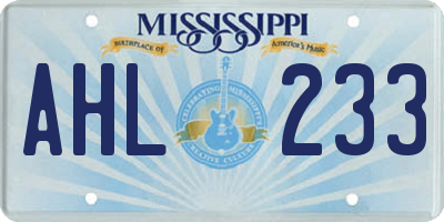 MS license plate AHL233