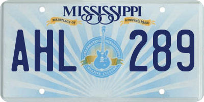 MS license plate AHL289
