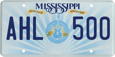 MS license plate AHL500