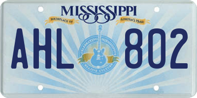 MS license plate AHL802