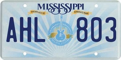 MS license plate AHL803