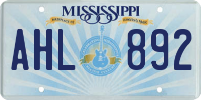 MS license plate AHL892