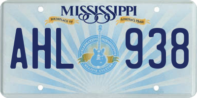 MS license plate AHL938