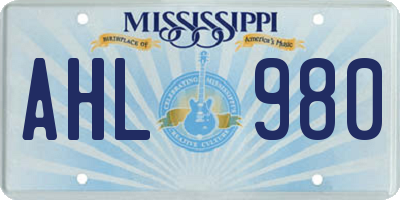 MS license plate AHL980