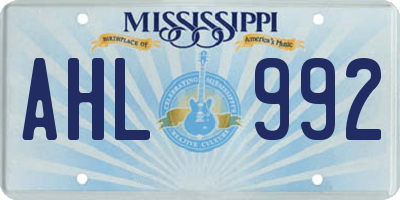 MS license plate AHL992