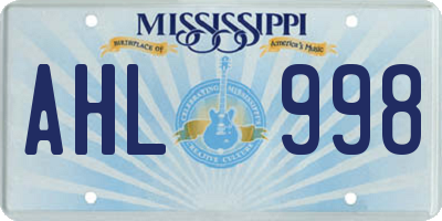 MS license plate AHL998