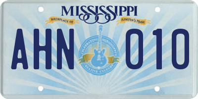 MS license plate AHN010
