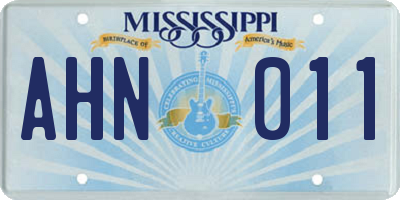 MS license plate AHN011