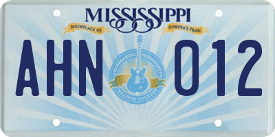 MS license plate AHN012