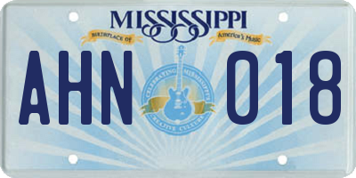 MS license plate AHN018