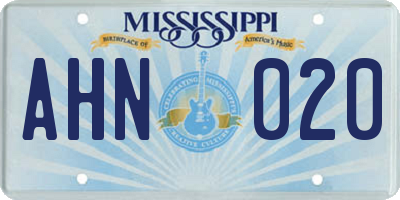 MS license plate AHN020