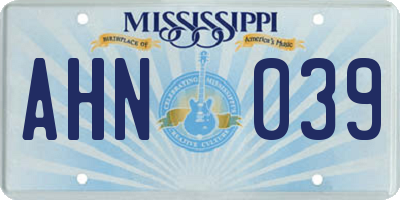MS license plate AHN039