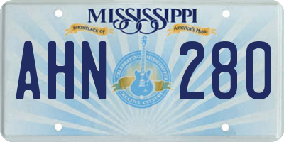 MS license plate AHN280