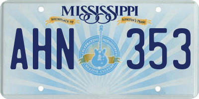 MS license plate AHN353