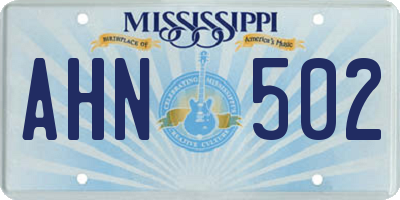 MS license plate AHN502