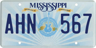MS license plate AHN567