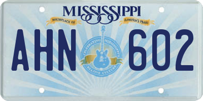 MS license plate AHN602