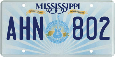 MS license plate AHN802
