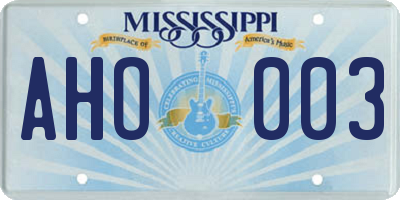 MS license plate AHO003