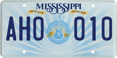 MS license plate AHO010