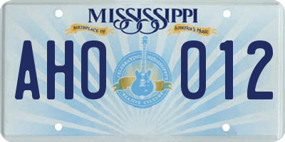 MS license plate AHO012