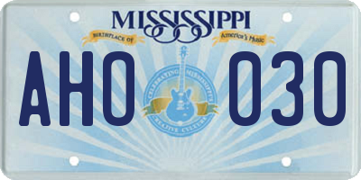 MS license plate AHO030