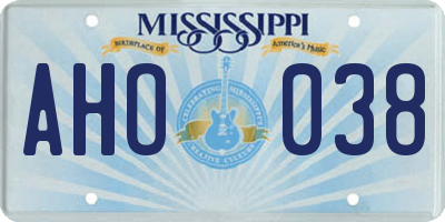 MS license plate AHO038