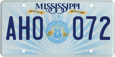 MS license plate AHO072