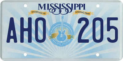 MS license plate AHO205