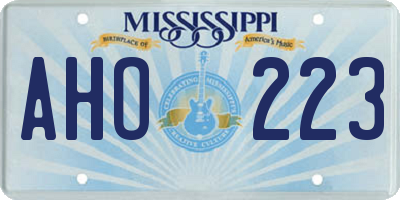 MS license plate AHO223