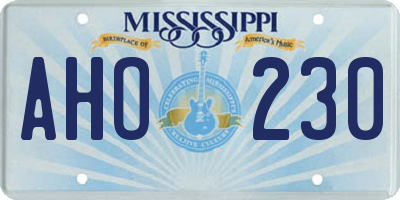 MS license plate AHO230